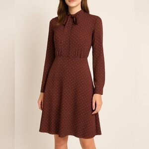 H&M White and Brown Tie Front Long Sleeve Sundress